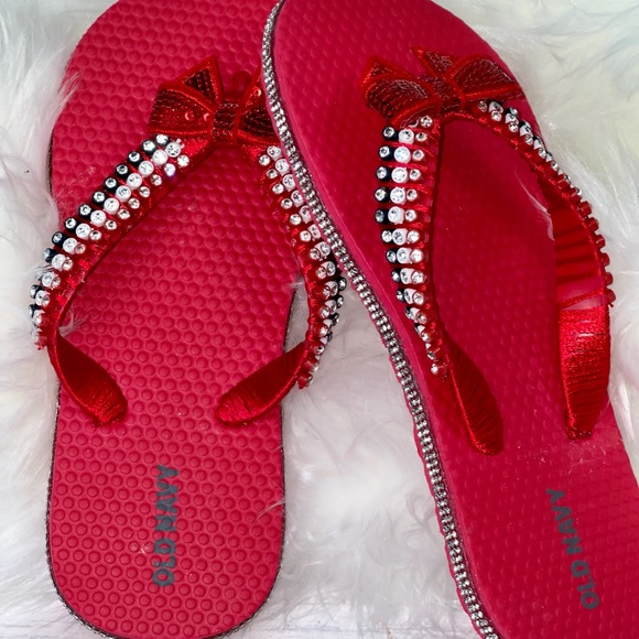 Childrens Old Navy| Red White Blue Crystal Flip Flops/Sandals Sz 12/13| Memorial - Picture 12 of 16